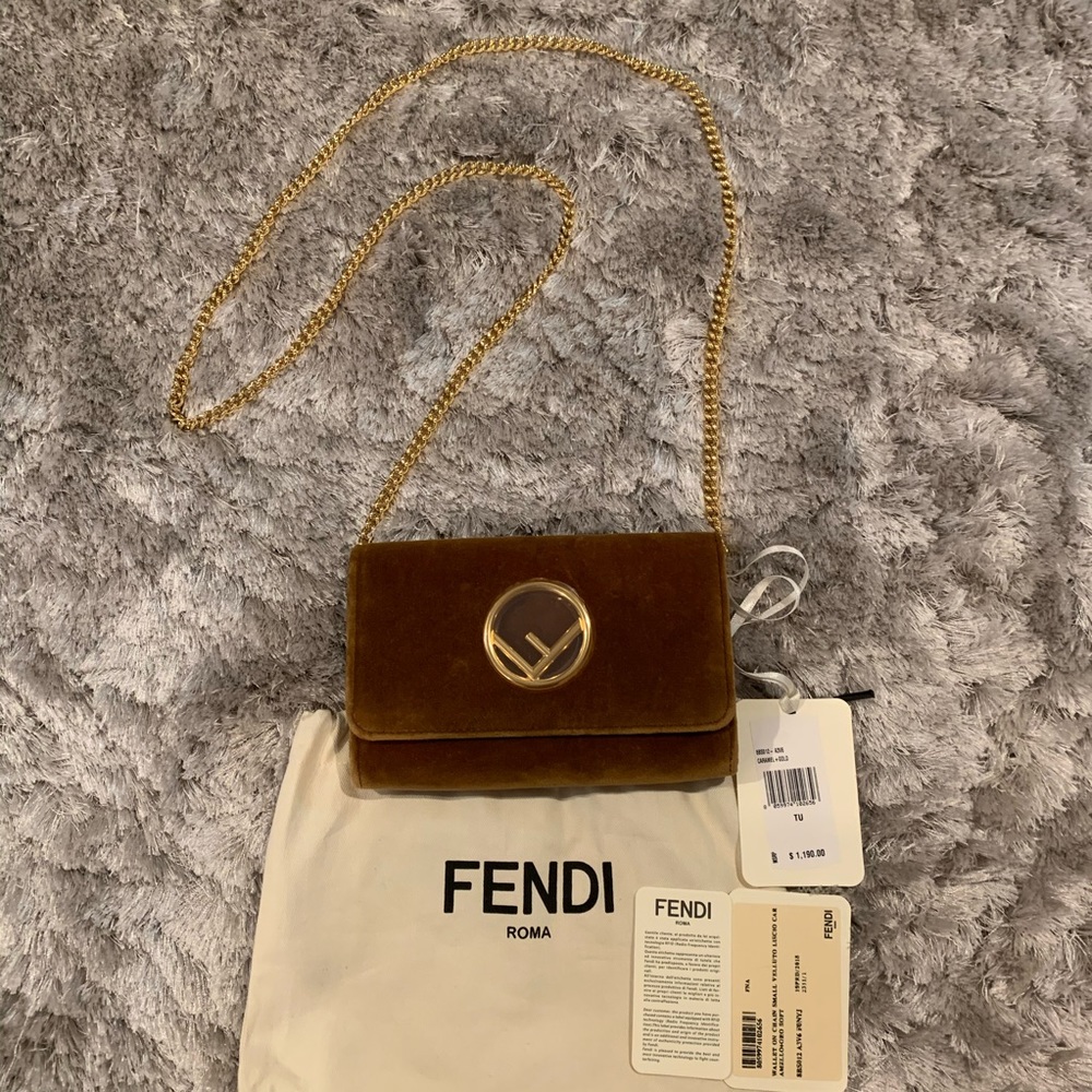 Fendi F Logo Velvet Wallet on Chain
